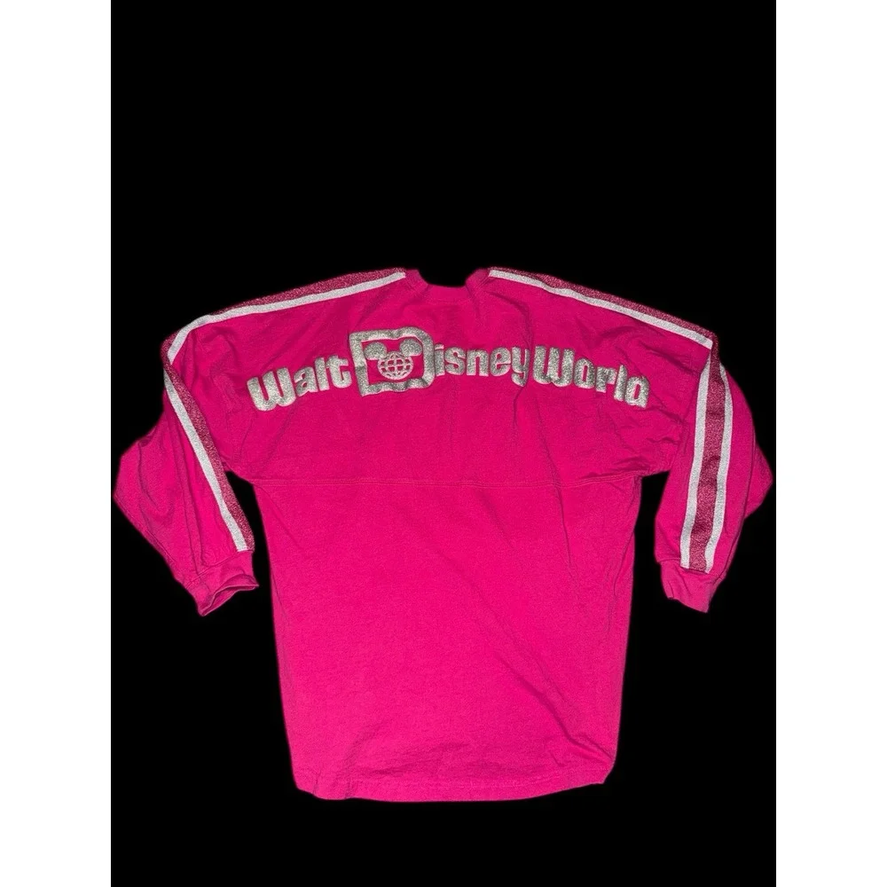 Disney Parks Walt Disney World Spirit Jersey Shirt Hot Pink Silver Glitter sz M - Picture 1 of 10